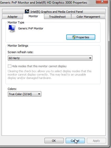 windows monitor properties monitor properties