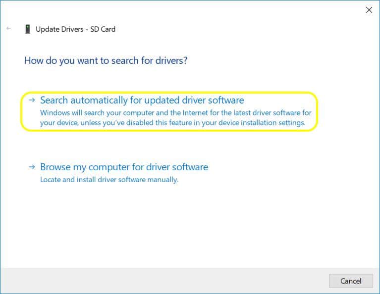 search for SD card driver