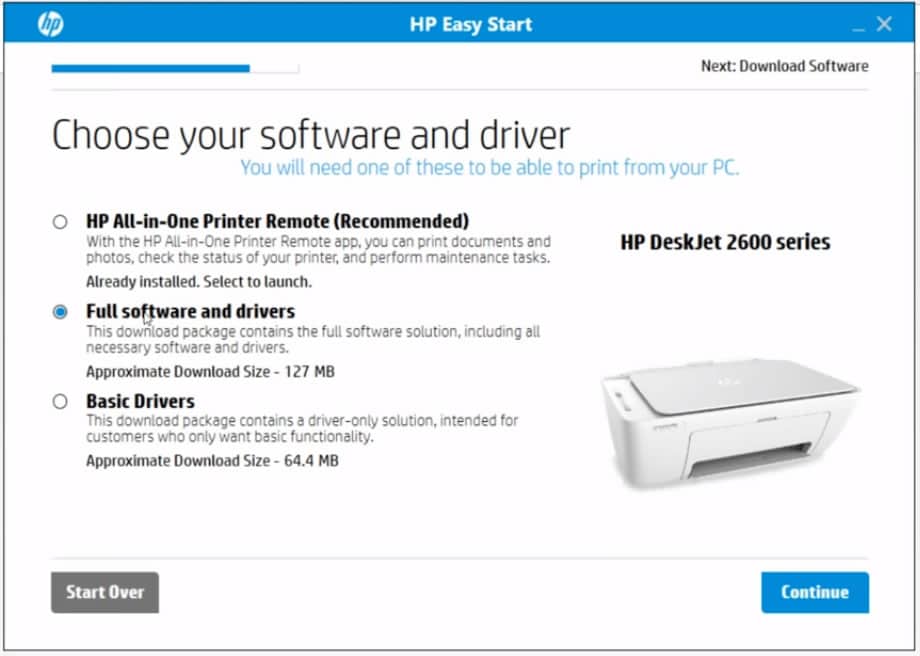 Full software and drivers option Full software and drivers option