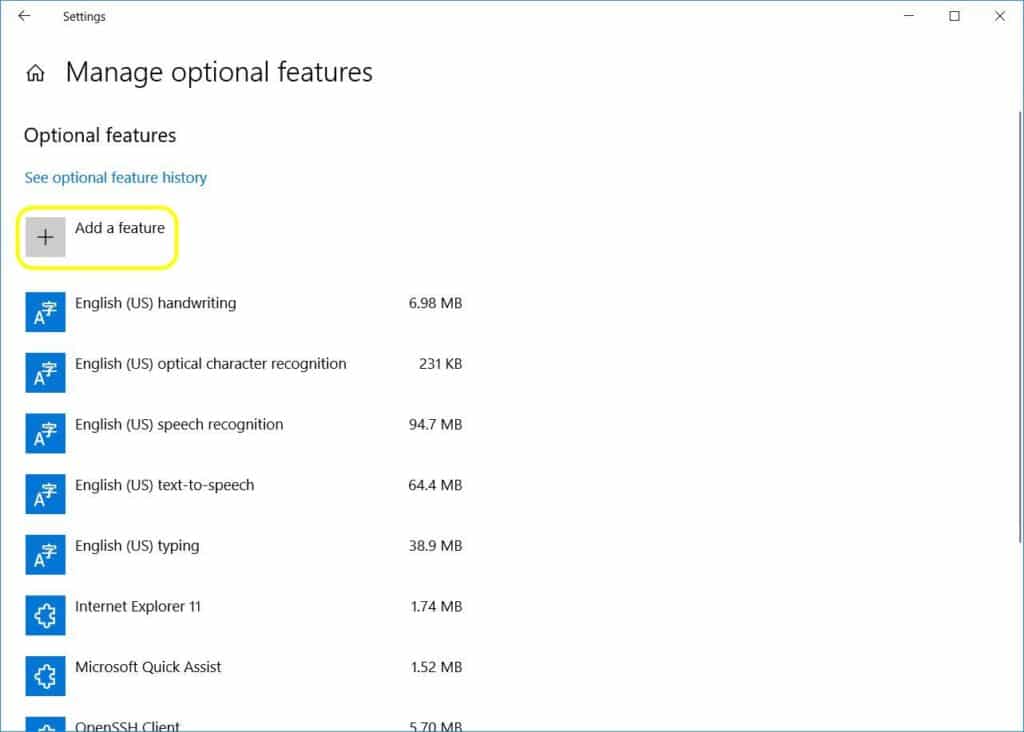 windows add feature add a feature