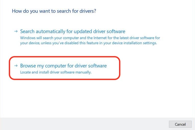 find drivers using computer browse for drivers