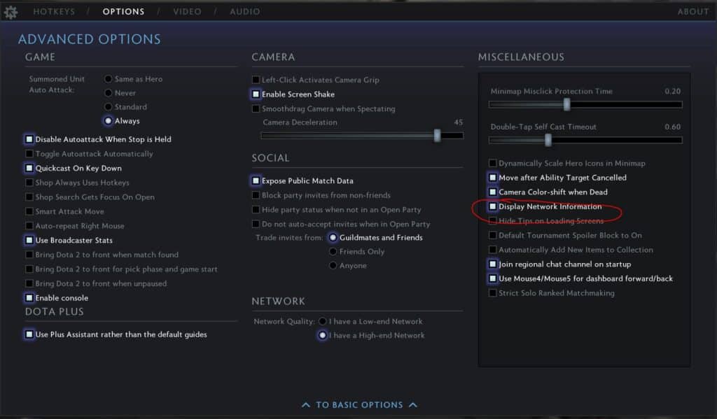 Enable the Display Network Information Option. Enable the Display Network Information Option.