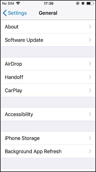 iphone general settings