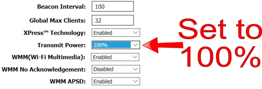 router power transmit settings