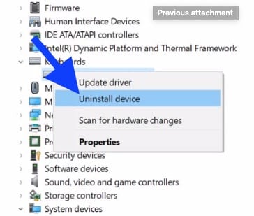 uninstall device search box
