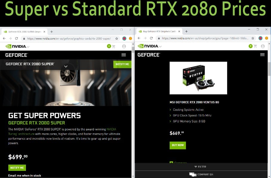 super vs standard RTX 2080 prices super vs standard RTX 2080 prices
