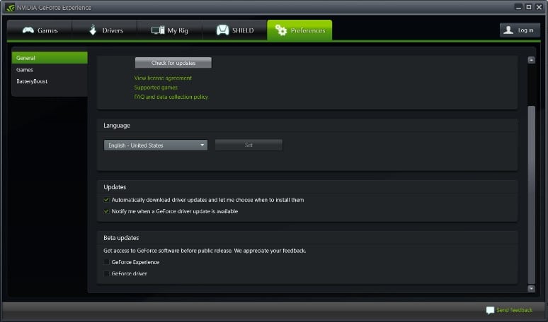 Preferences Tab in GE Preferences Tab in GE