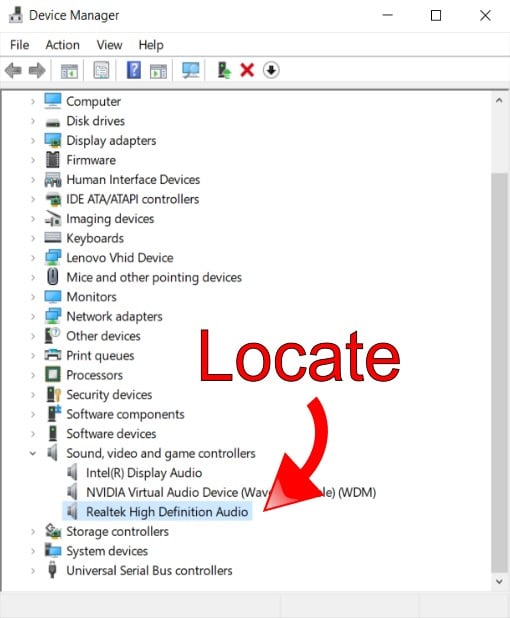 Locate Realtek High Definition Audio Device Locate Realtek High Definition Audio Device