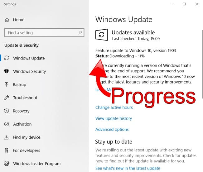 Update to 1903 Progress Update to 1903 Progress