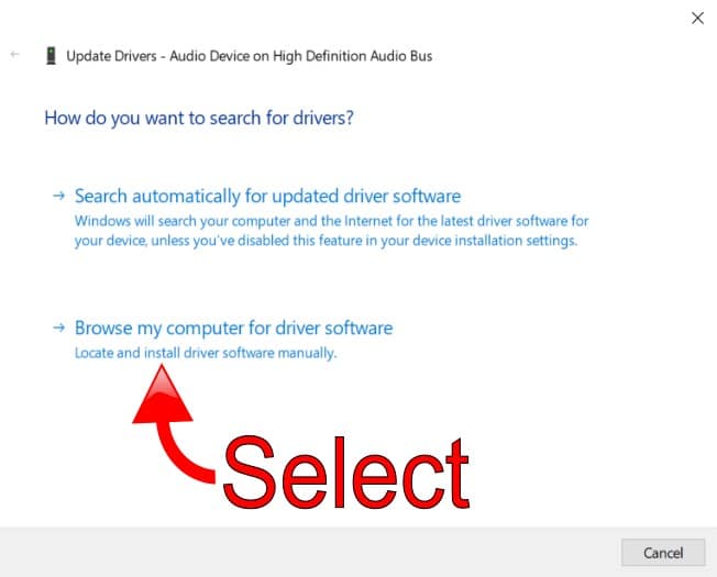Select Browse my Computer for Driver Select Browse my Computer for Driver