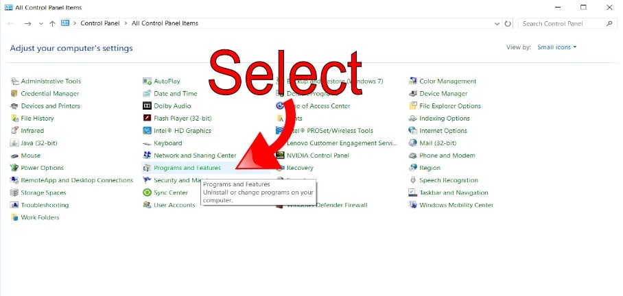 Open Programs and Features Open Programs and Features