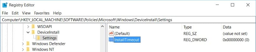 Add InstallTimeout Entry Add InstallTimeout Entry