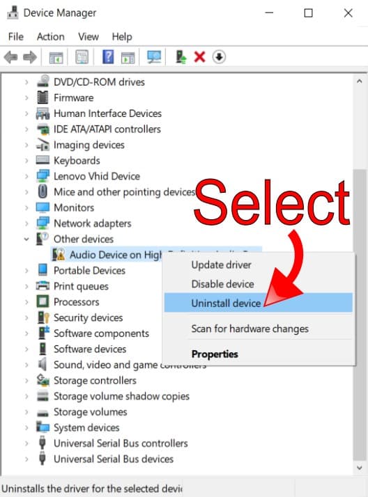 Uninstall Failed Audio Device Uninstall Failed Audio Device