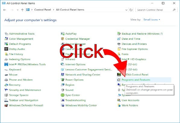 Start Programs and Features Application Start Programs and Features Application