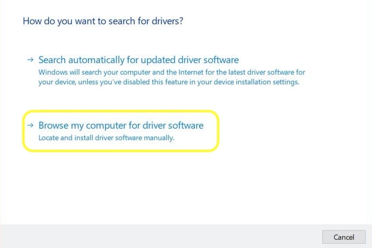 search for drivers browse computer for drivers