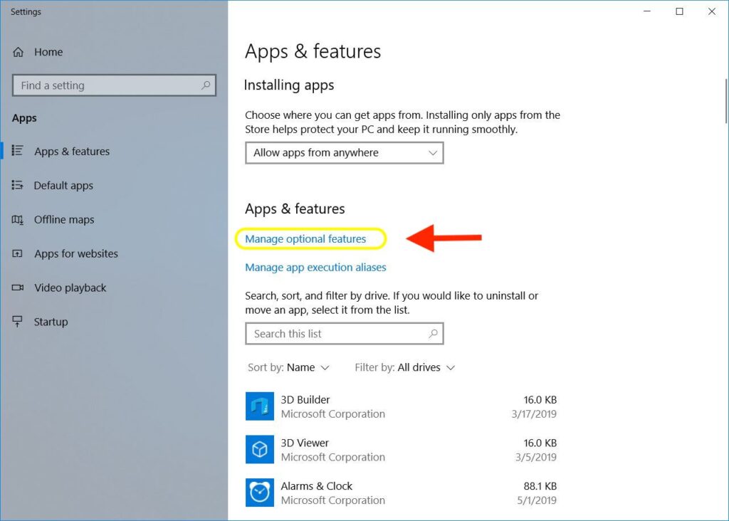 windows features windows optional features