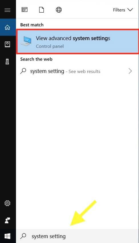 windows system settings advanced system settings