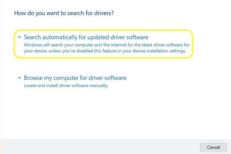 search for drivers search for updated driver software