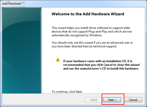Add Hardware wizard Add Hardware wizard