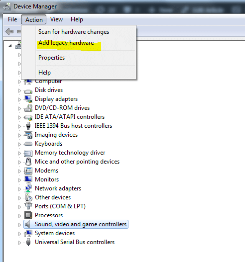 legacy hardware add legacy hardware add