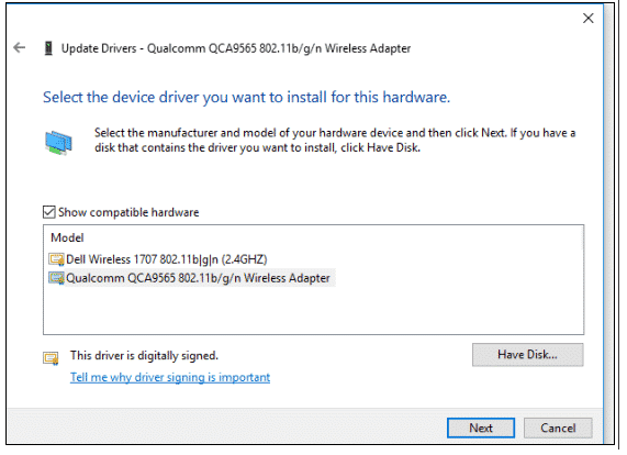 Select device driver to install your hardware Select device driver to install your hardware