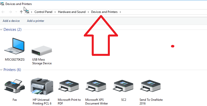 choose Hardware and Sound > Devices and Printers