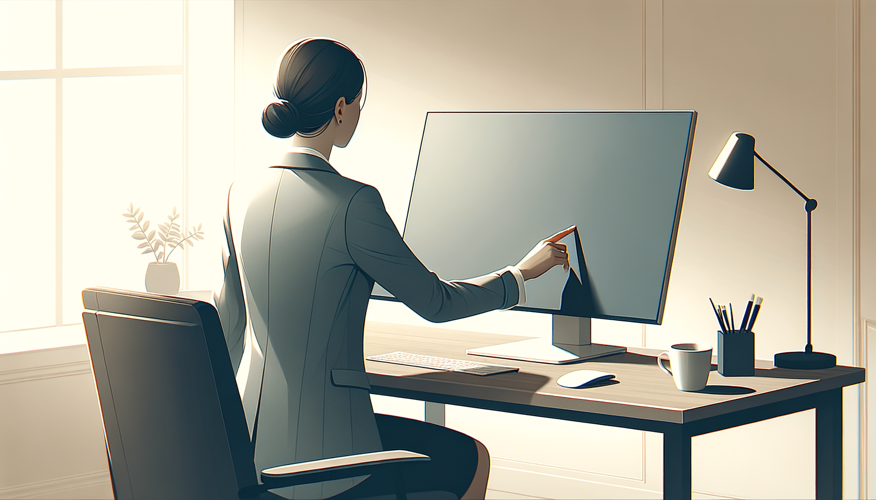 Person adjusting settings on BenQ PD3200U monitor to fix common issues in a professional setting