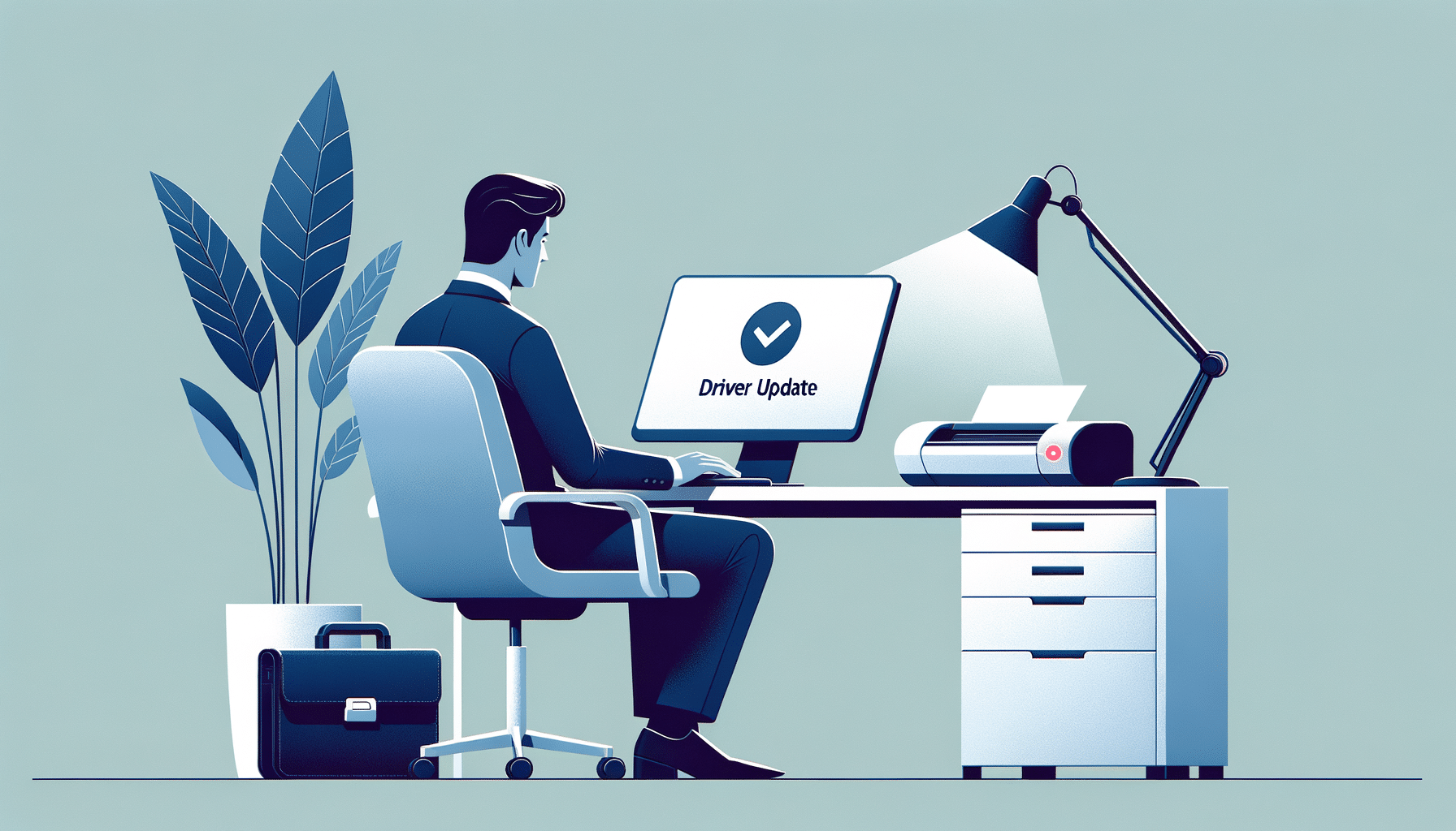 Person updating Kodak Alaris S2040 scanner driver on computer in modern office setting