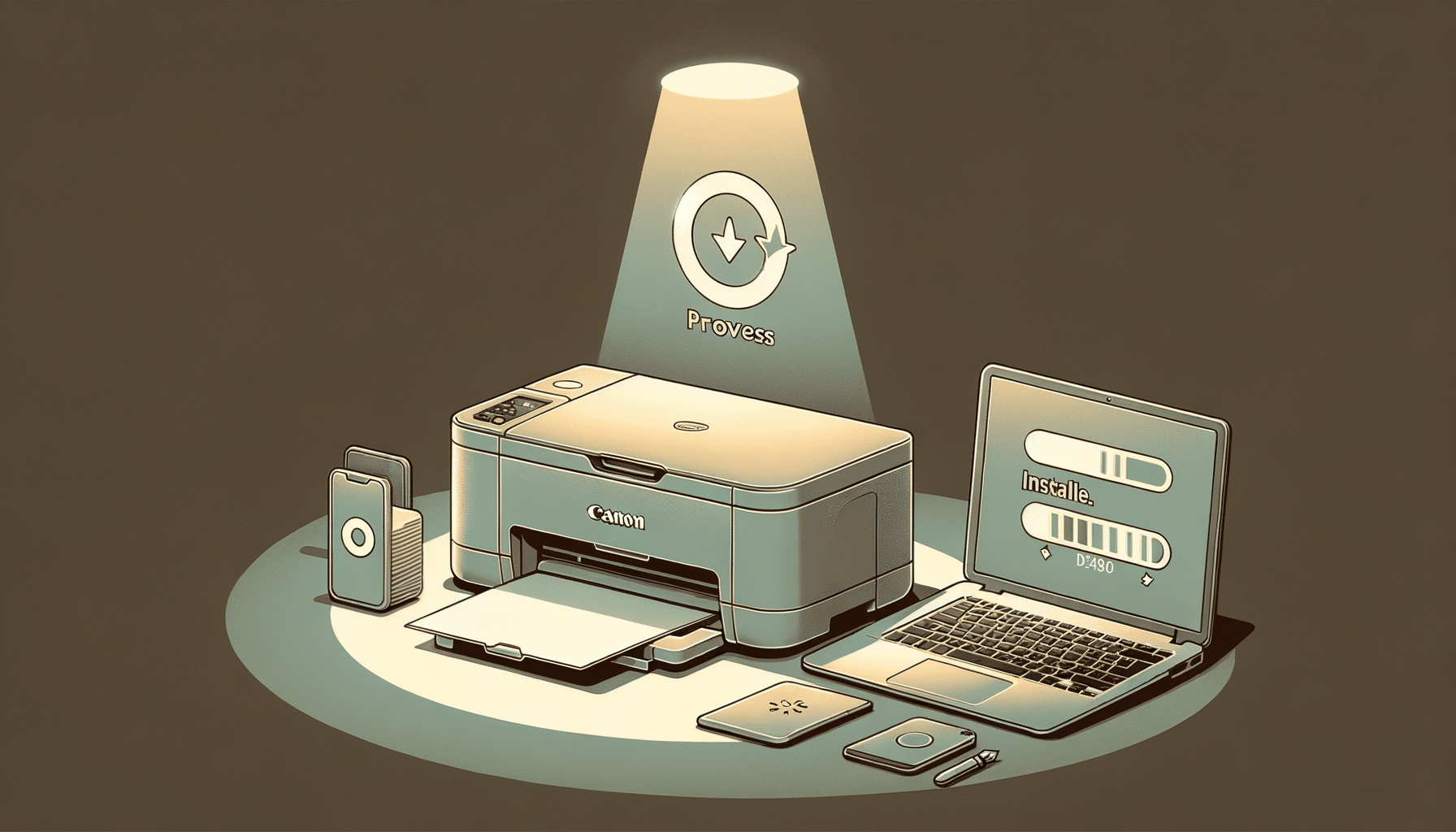 Canon MG2900 printer with laptop showing driver installation progress