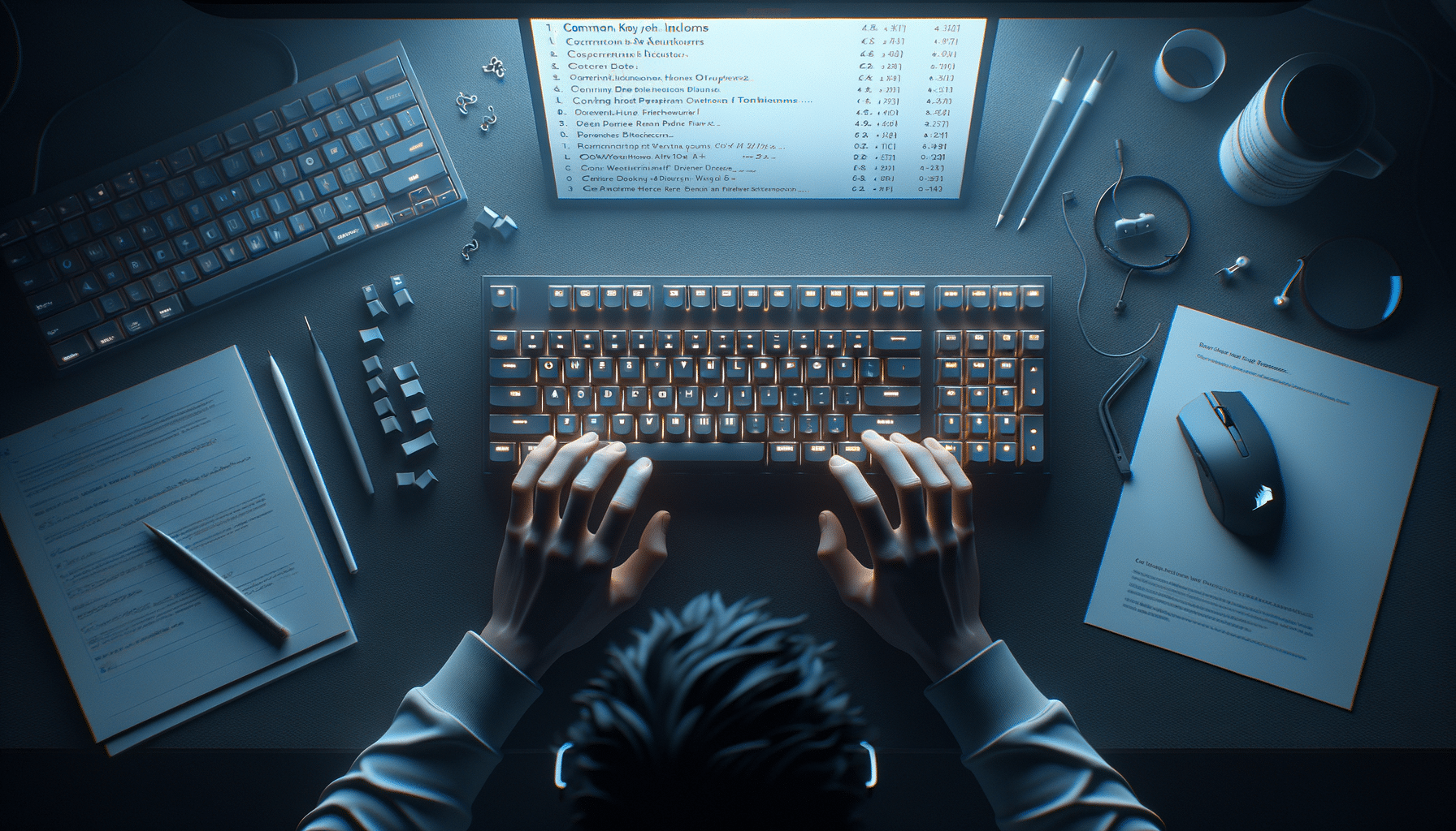 Troubleshooting common issues with Corsair K55 keyboard at a well-organized desk setup