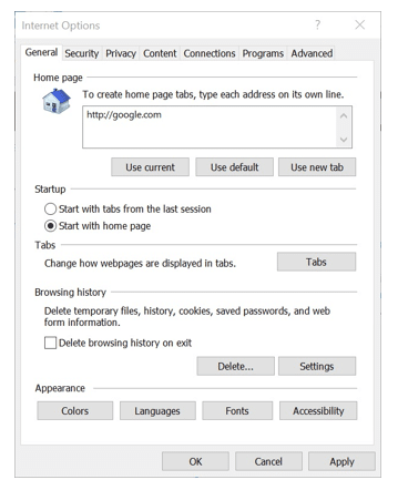 Internet Options Internet Options