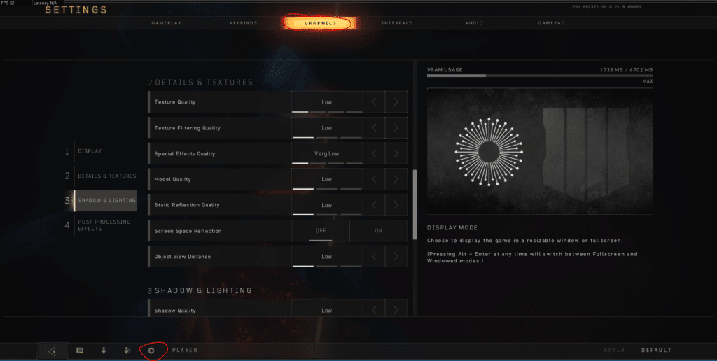 graphics setting graphics setting