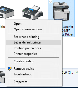 Set as default printer Set as default printer